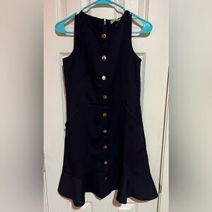 LOFT Blue and Gold Sheath Mini Dress Sleeveless Crew Neck